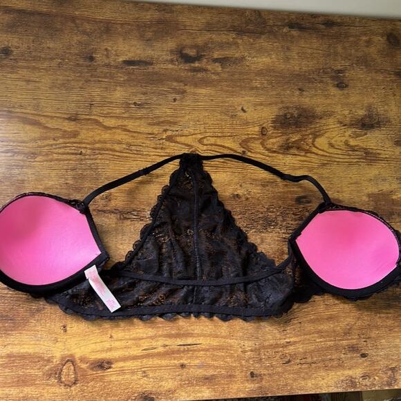 PINK Black Floral Lacey Push Up Date Racerback Bra - Picture 6 of 9